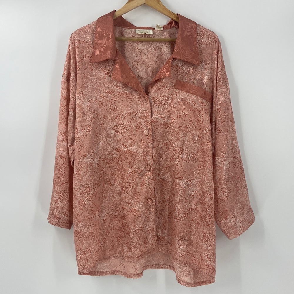 Victoria’s Secret nightshirt metallic rose gold button front silky top